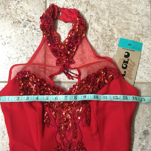 LA GLO Red Sequin Beaded Mini Dress Halter Neck Women's Size 7/8 Festive Dress - Picture 14 of 14